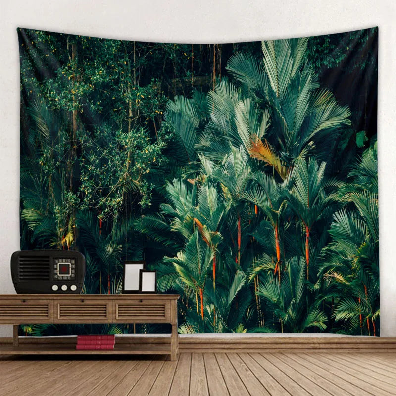 Green jungle tapestry beautiful natural forest large wall hanging hippie bohemian mandala wall art home decoration 8 sizes