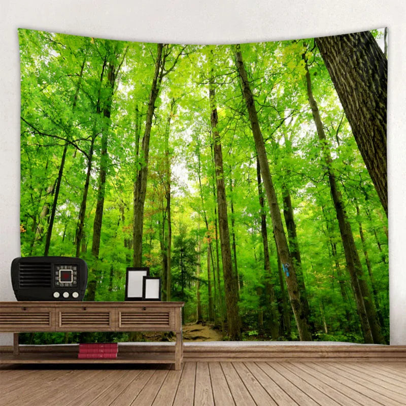 Green jungle tapestry beautiful natural forest large wall hanging hippie bohemian mandala wall art home decoration 8 sizes