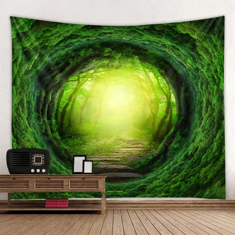 Green jungle tapestry beautiful natural forest large wall hanging hippie bohemian mandala wall art home decoration 8 sizes