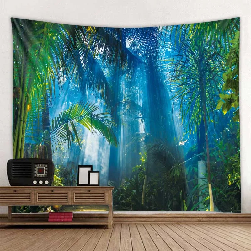 Green jungle tapestry beautiful natural forest large wall hanging hippie bohemian mandala wall art home decoration 8 sizes