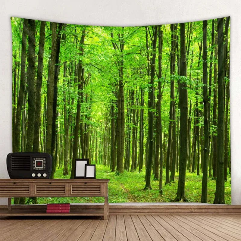 Green jungle tapestry beautiful natural forest large wall hanging hippie bohemian mandala wall art home decoration 8 sizes