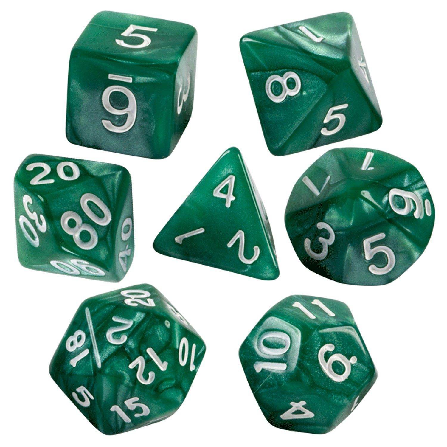 Green Marbled Dice - 7 Piece Set - 