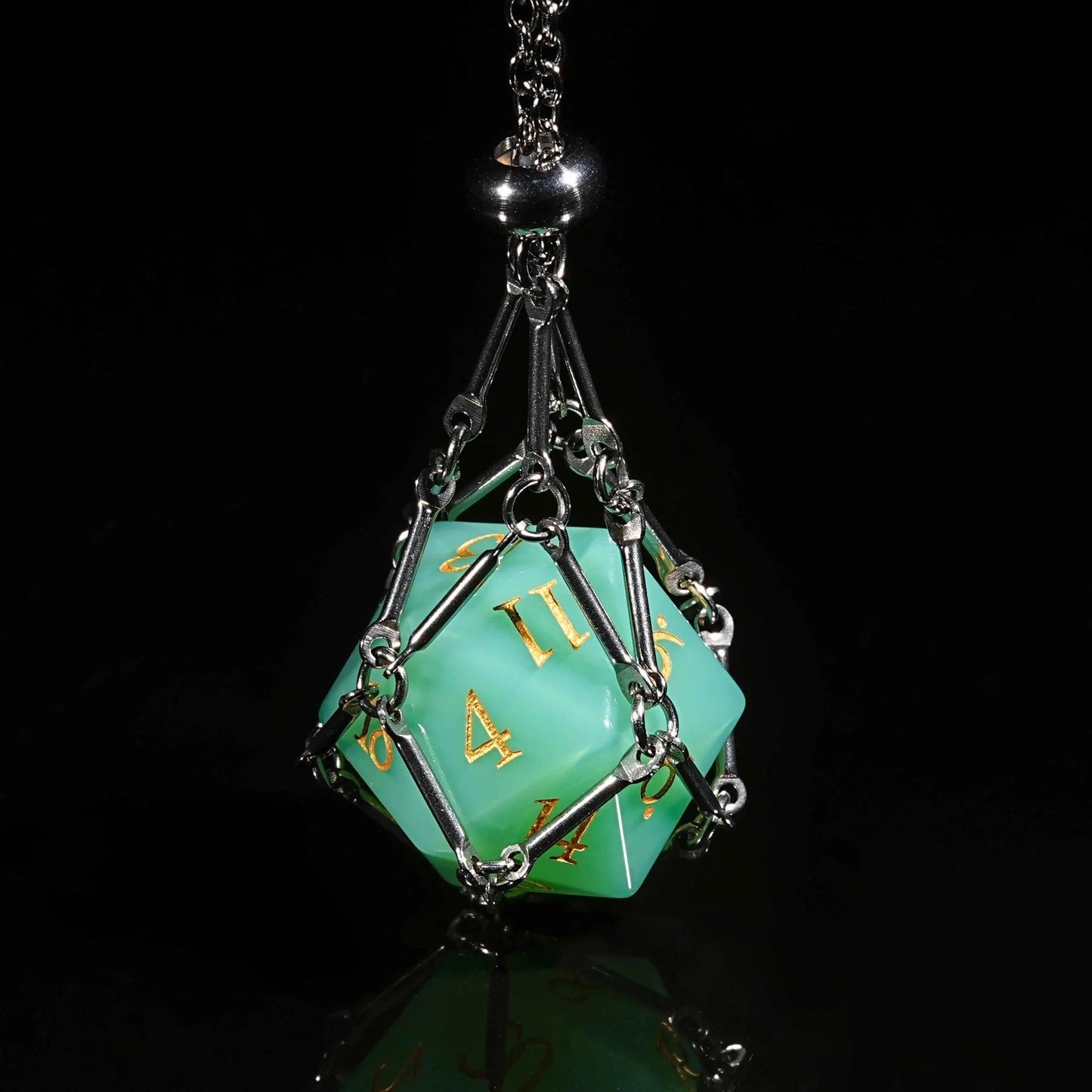 Green Opal D&D Gemstone Dice Set + Gold Numbers