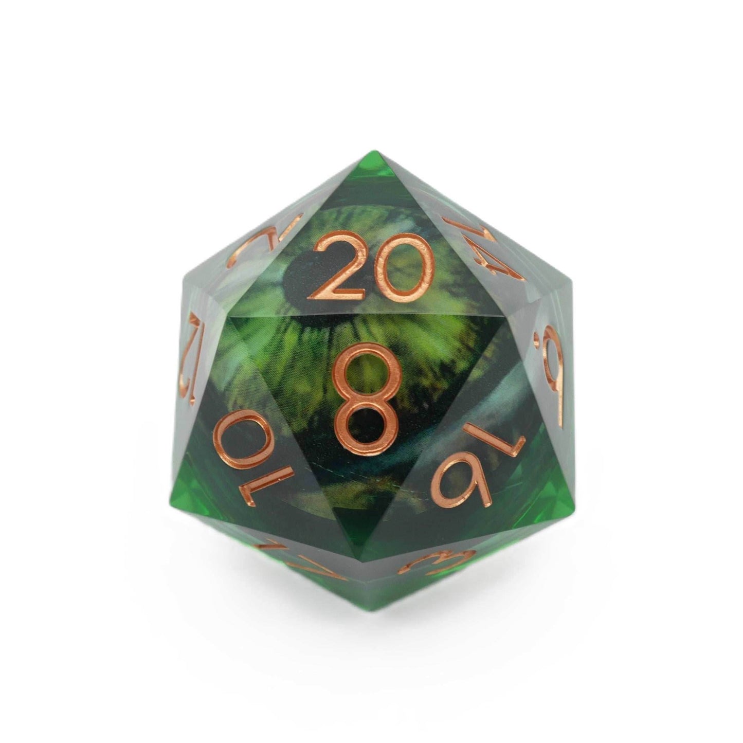 Green Slaadi's Eye - Giant D20 Moving Eye DnD Dice | Acrylic RPG Gaming Dice - 50mm Super Chonk