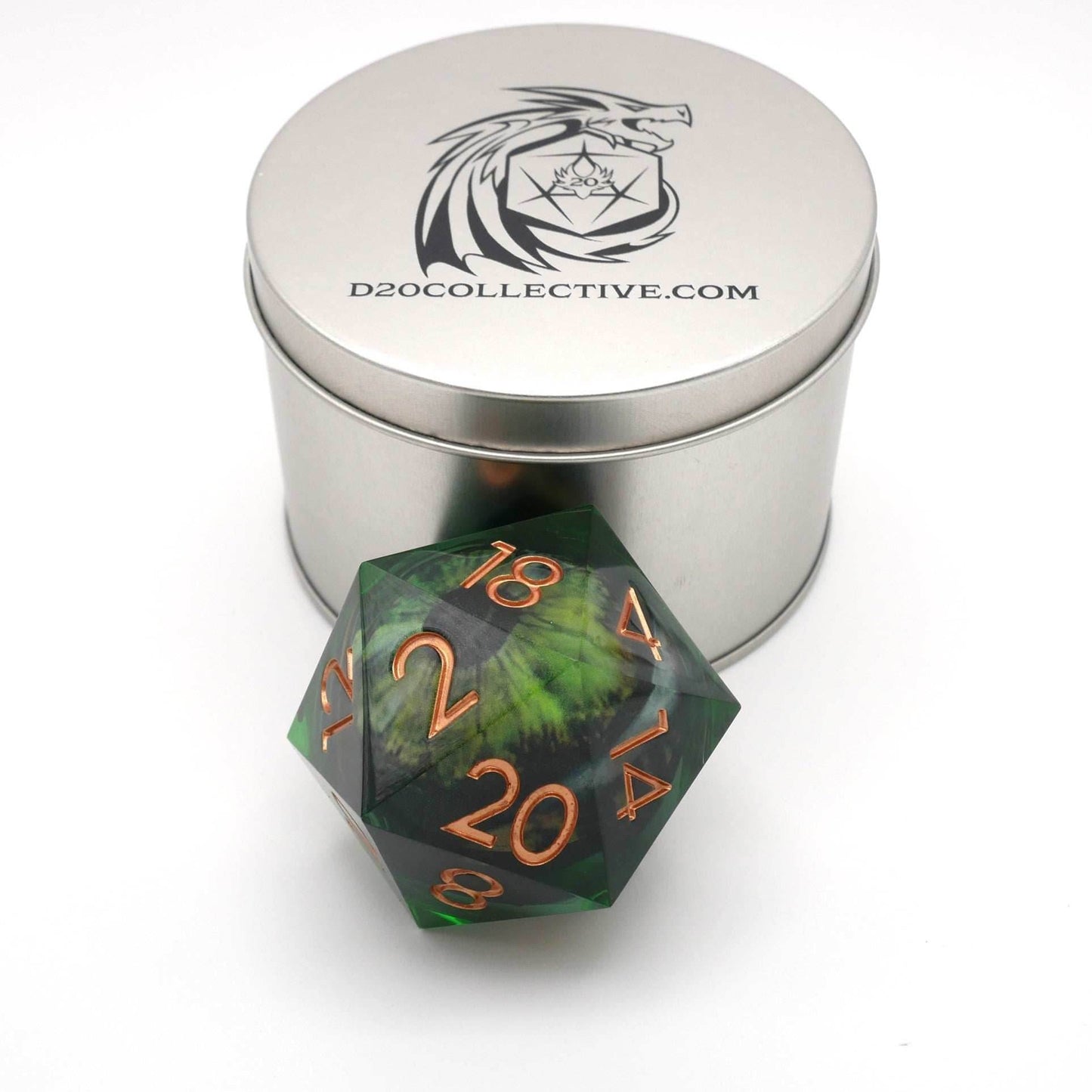 Green Slaadi's Eye - Giant D20 Moving Eye DnD Dice | Acrylic RPG Gaming Dice - 50mm Super Chonk