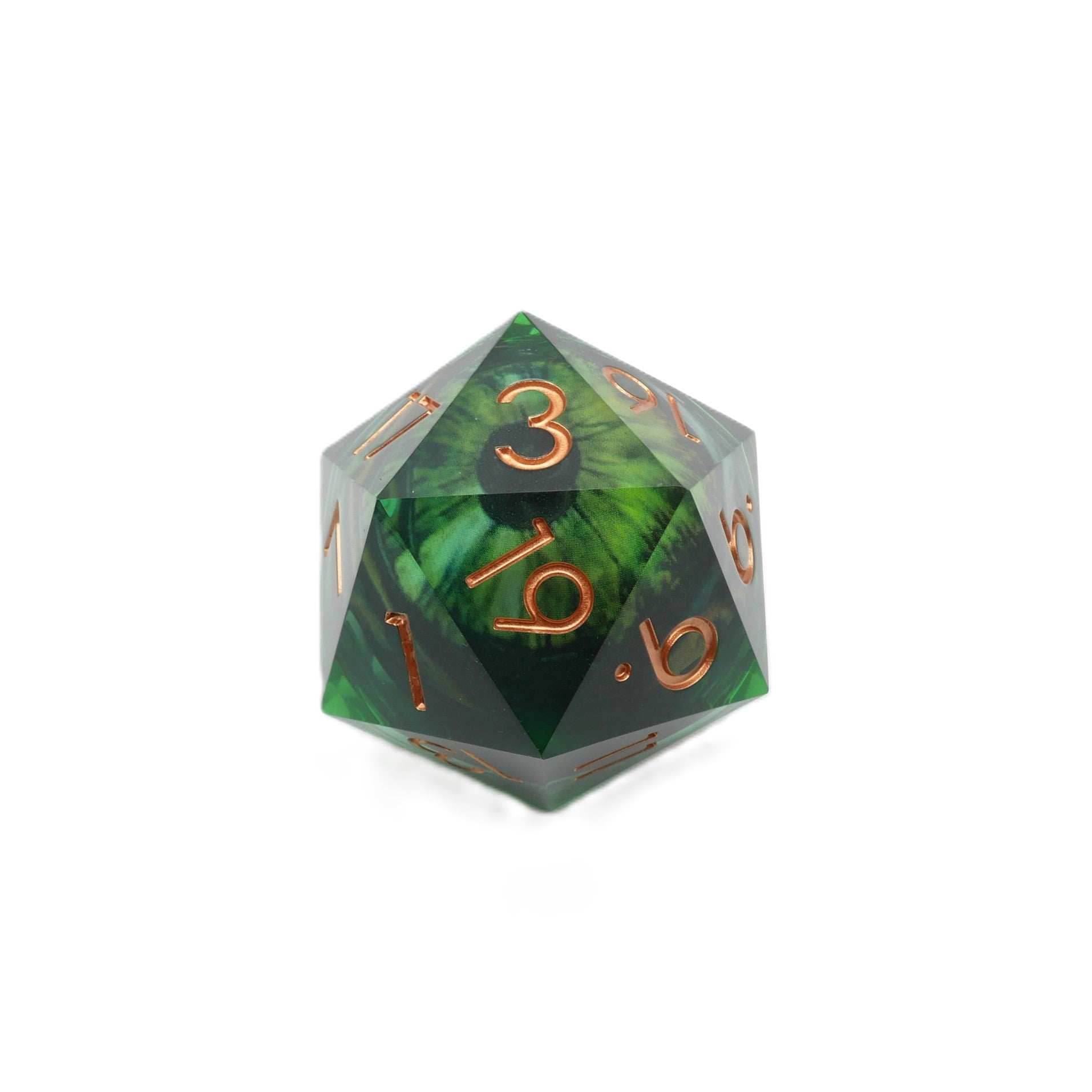 Green Slaadi's Eye - Giant D20 Moving Eye DnD Dice | Acrylic RPG Gaming Dice - 50mm Super Chonk