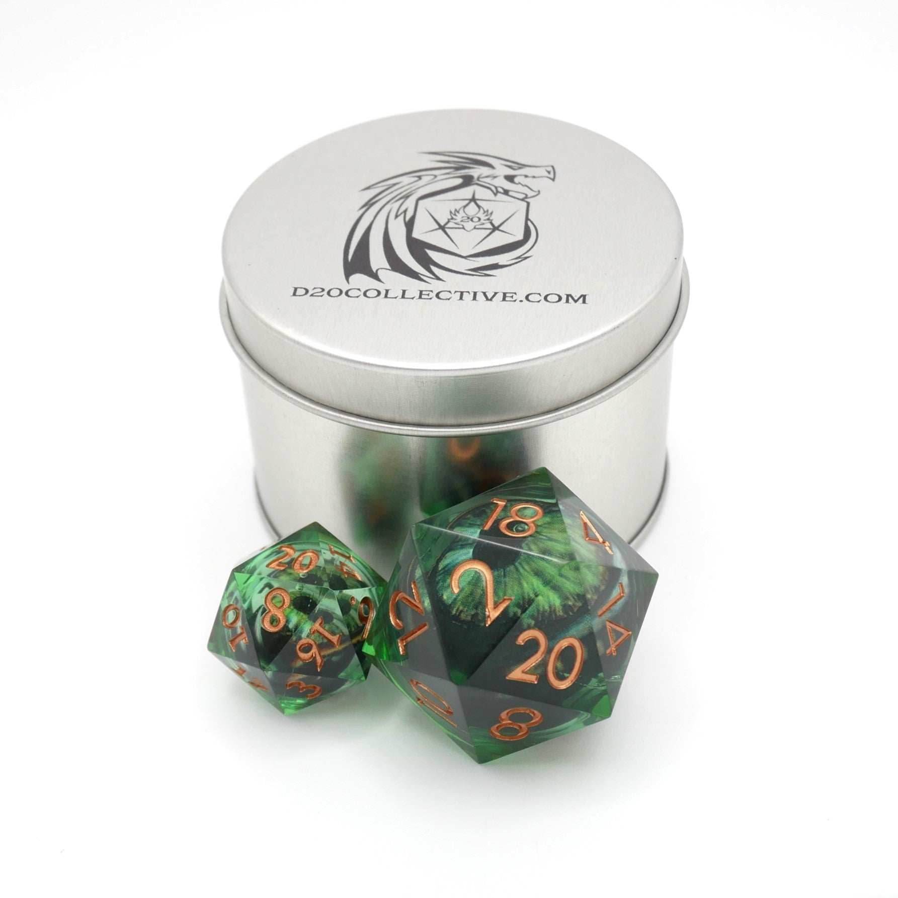 Green Slaadi's Eye - Giant D20 Moving Eye DnD Dice | Acrylic RPG Gaming Dice - 50mm Super Chonk