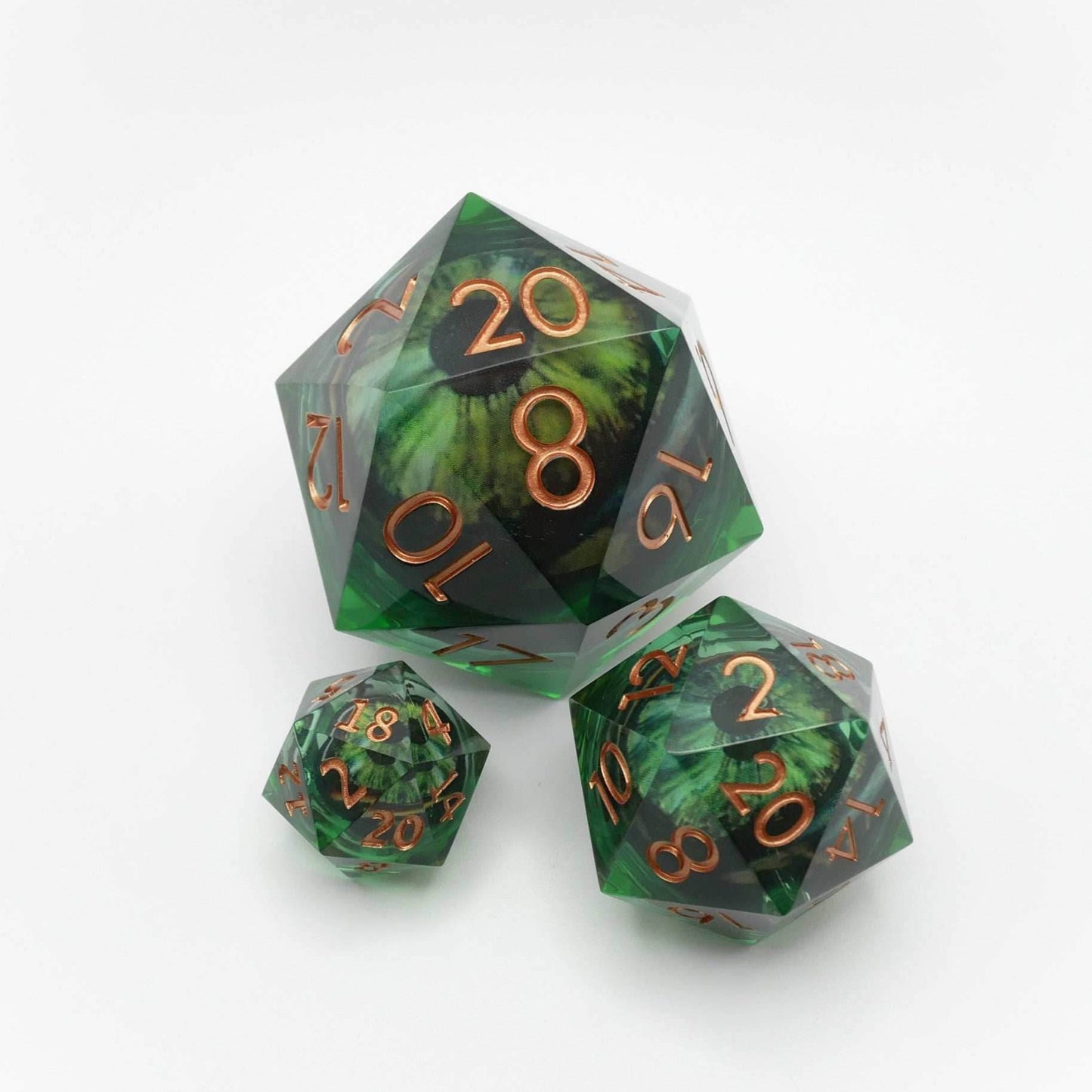 Green Slaadi's Eye - Giant D20 Moving Eye DnD Dice | Acrylic RPG Gaming Dice - 50mm Super Chonk