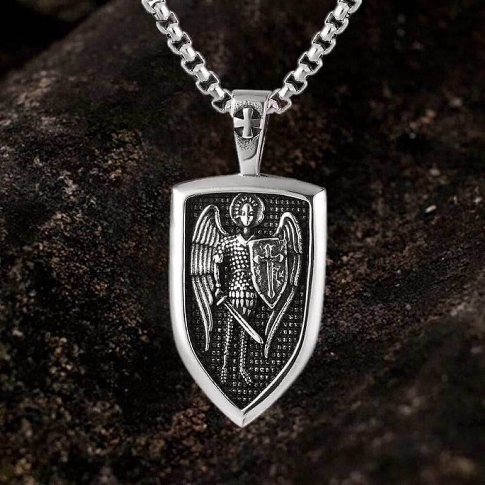Archangel Saint Michael Shield Stainless Steel Pendant - Stainless Steel / Pendant Only