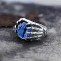 Dragon Eye Stainless Steel Skull Claw Ring - Blue / 7