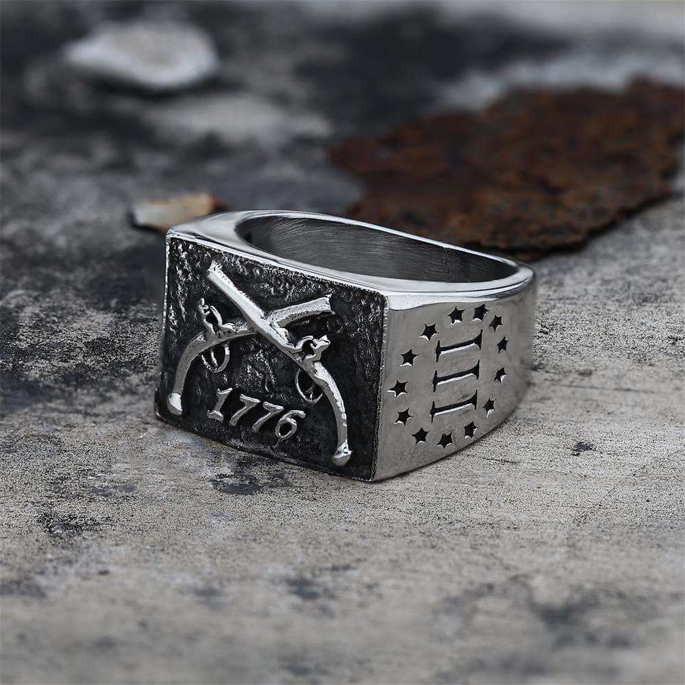 1776 Crossed Guns Stainless Steel Ring - Silver / 5
