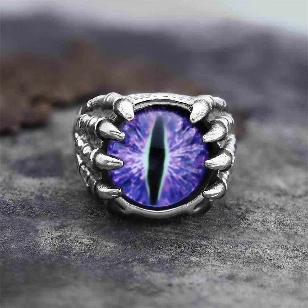 Dragon Eye Stainless Steel Skull Claw Ring - Purple / 7