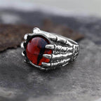 Dragon Eye Stainless Steel Skull Claw Ring - Red / 7