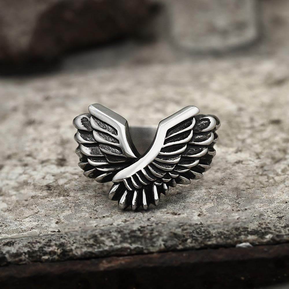 Angel Wing Stainless Steel Beast Ring - Stainless Steel / 7