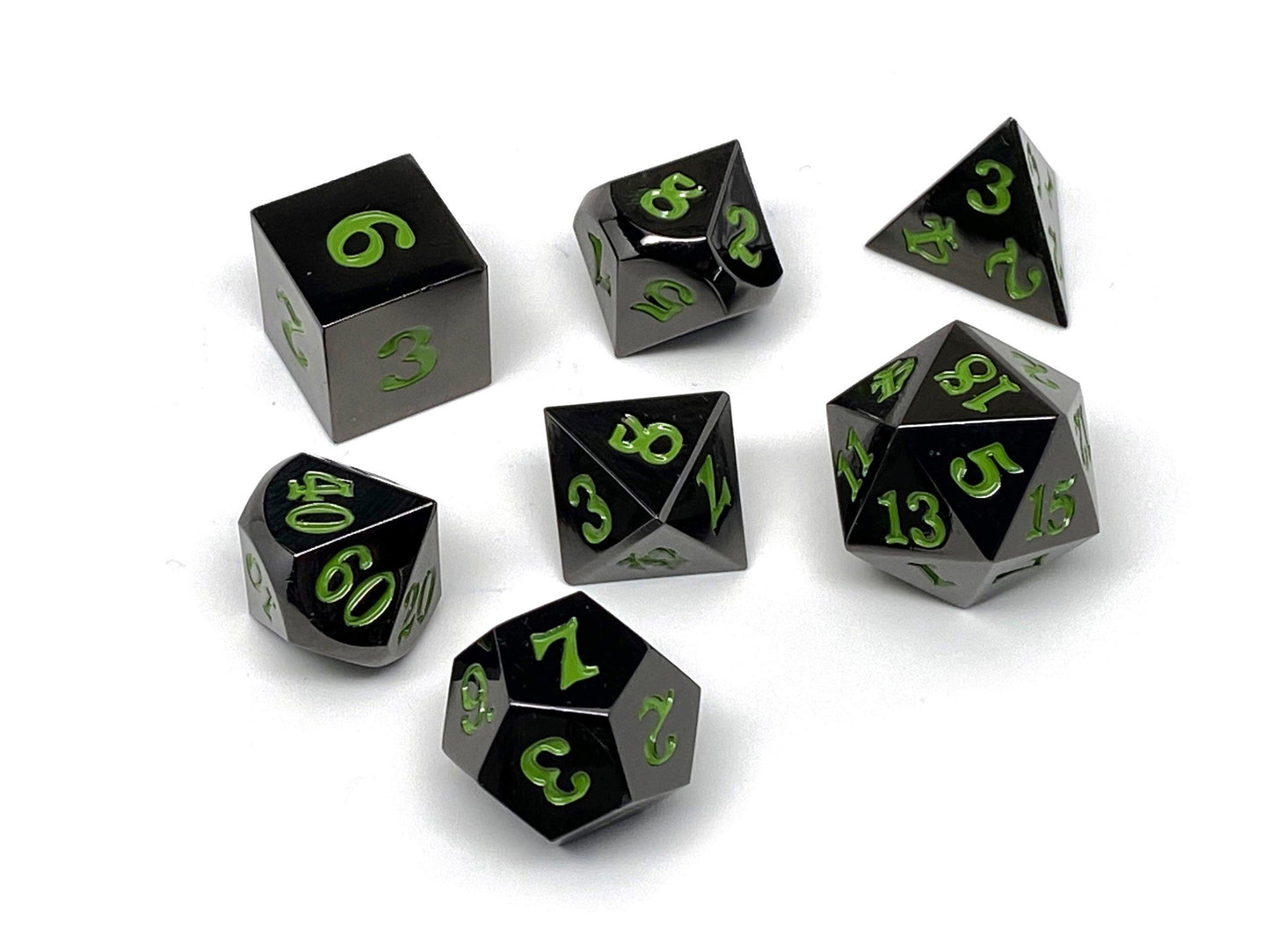 Gun Metal 7 Piece Dice Set - Signature Font - Serpent Blood