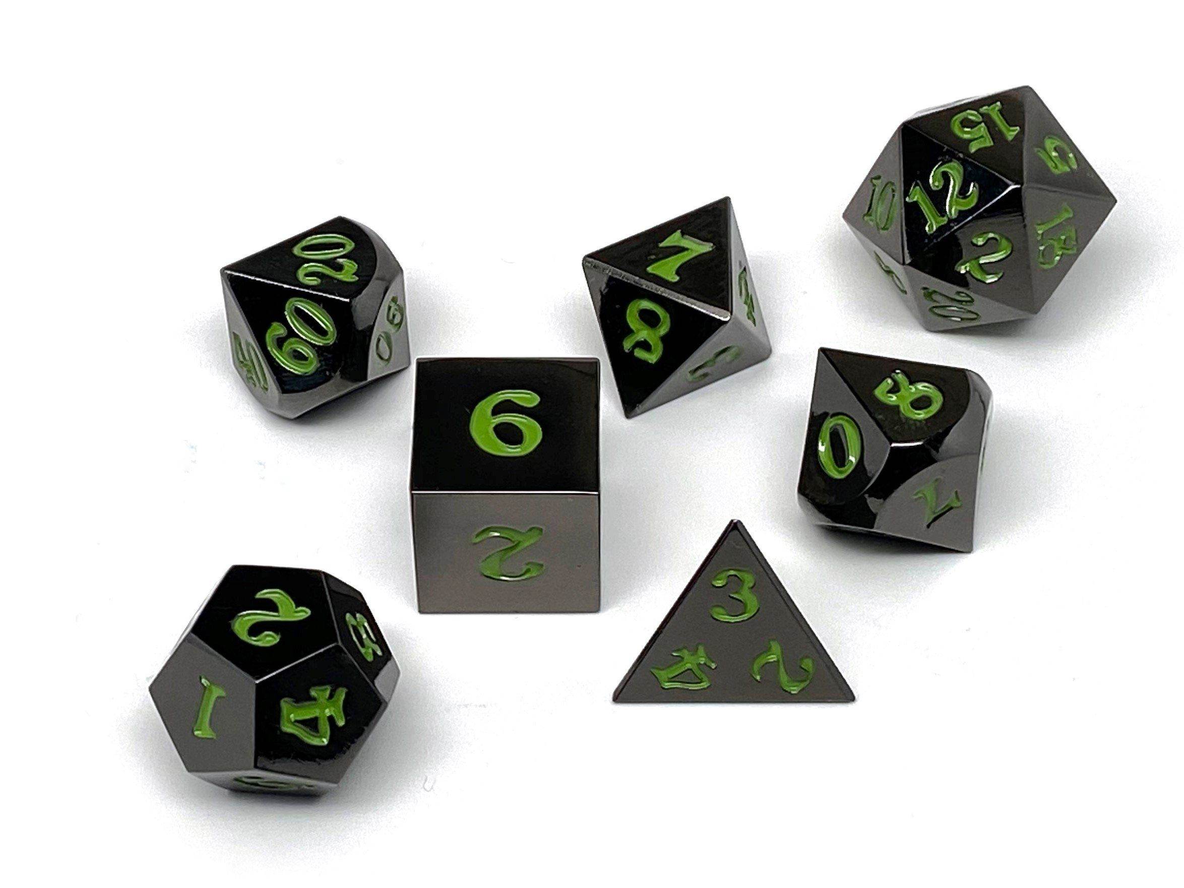 Gun Metal 7 Piece Dice Set - Signature Font - Serpent Blood - 