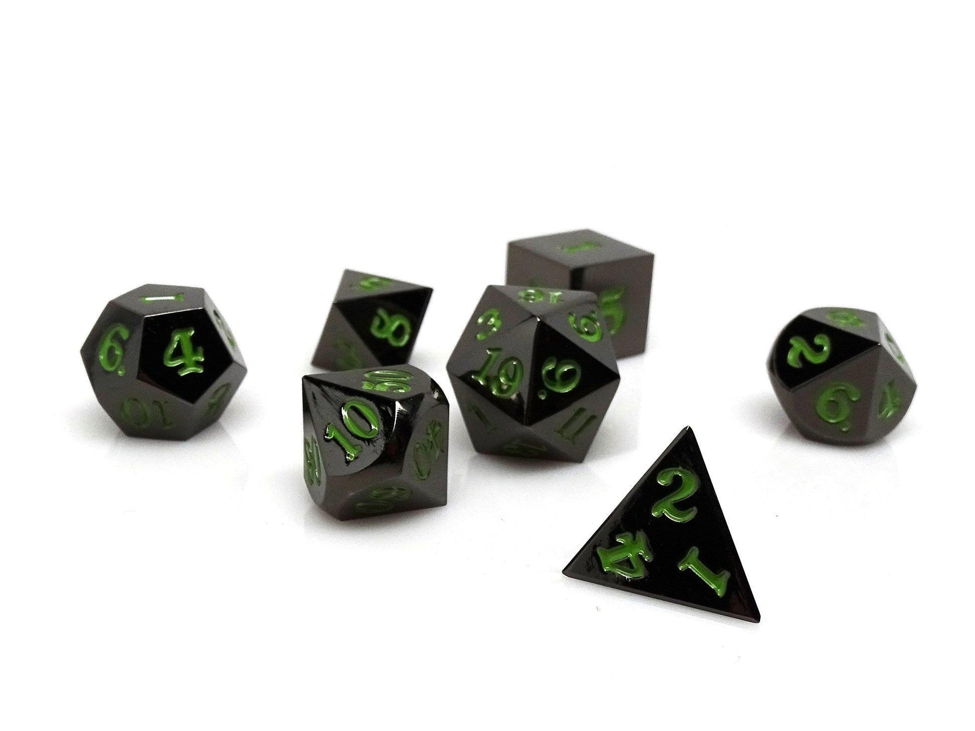 Gun Metal 7 Piece Dice Set - Signature Font - Serpent Blood