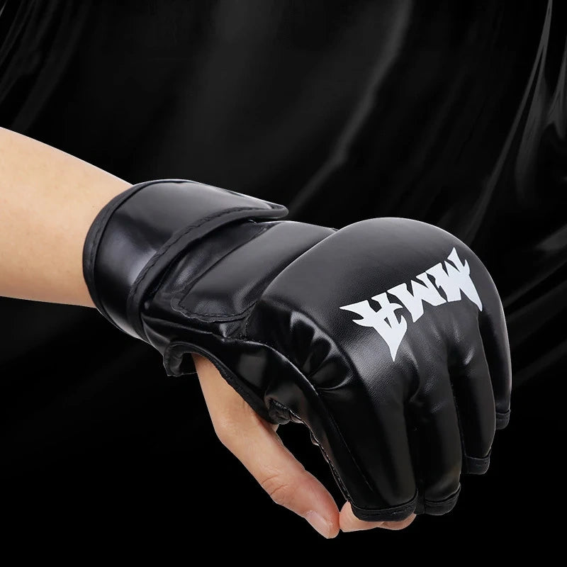 Half Finger Leather Cushion Boxing Training Gloves