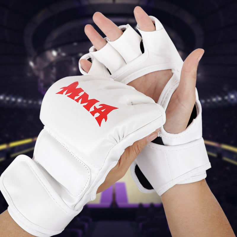 Half Finger Leather Cushion Boxing Training Gloves