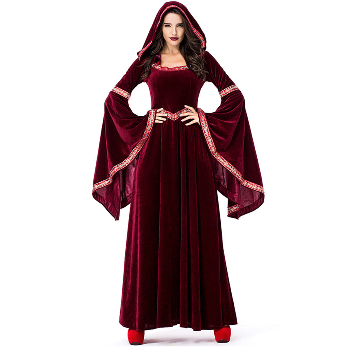 Halloween Costume Victorian Dresses for Women Renaissance Wine Red Dress