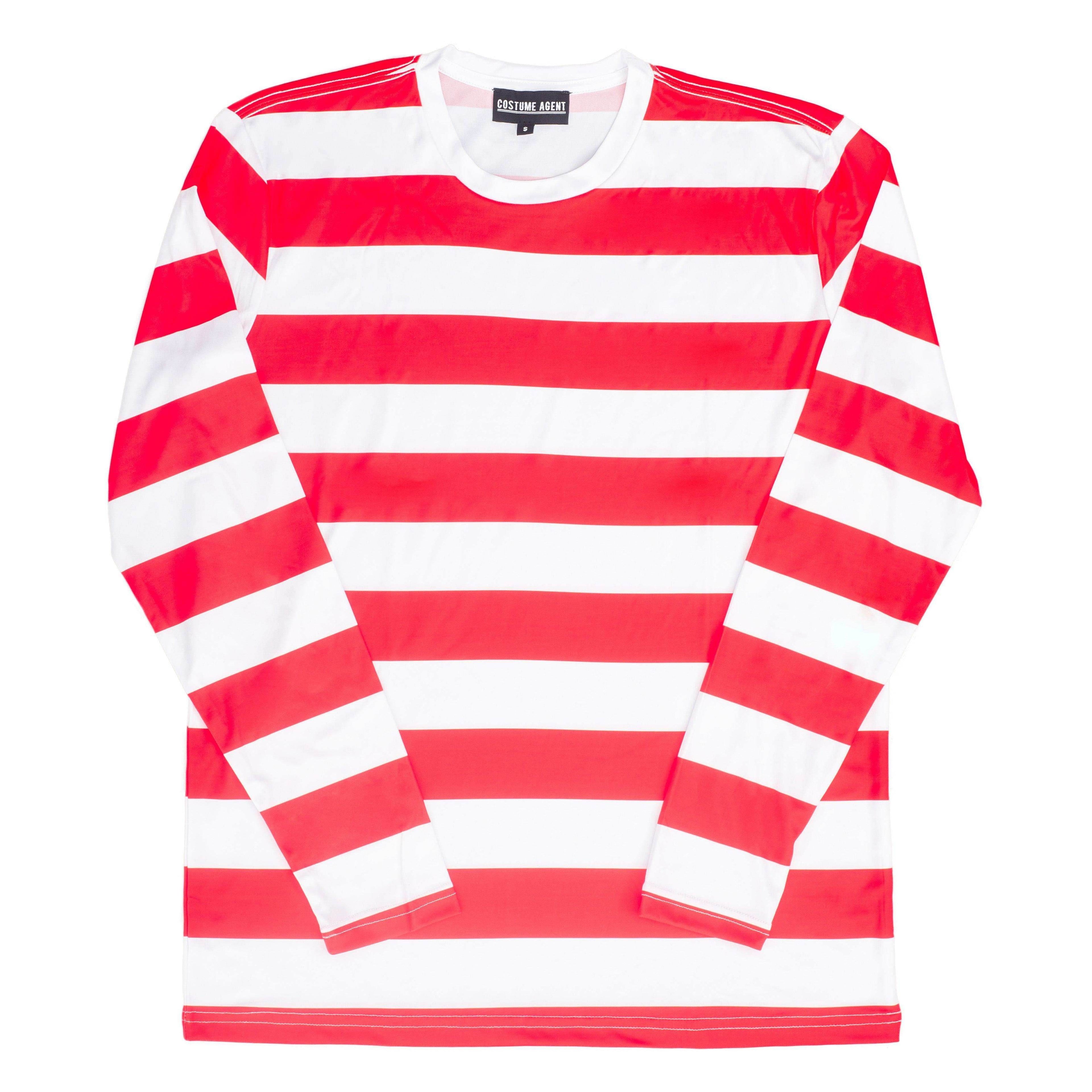 Halloween Costume Waldo Robber Striped Long Sleeve Shirt - S / Red
