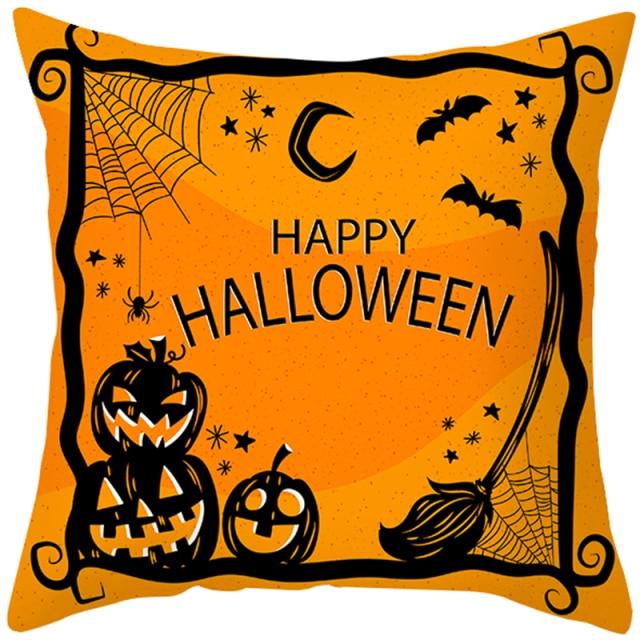 Halloween Cushion Cover Horror Pumpkin Printed Pillow Case Orange And Black Pillow Cover Pumpkin Farmhouse Deco Happy Halloween Decorative Pillow Case For Home  45x45CM