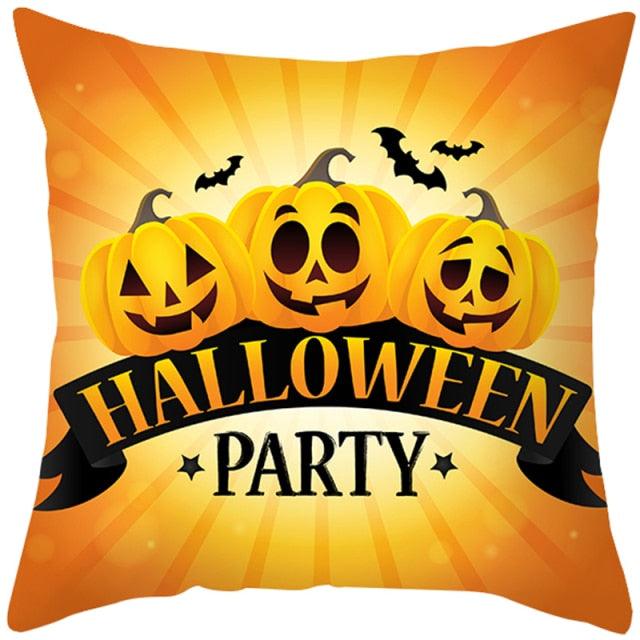 Halloween Cushion Cover Horror Pumpkin Printed Pillow Case Orange And Black Pillow Cover Pumpkin Farmhouse Deco Happy Halloween Decorative Pillow Case For Home  45x45CM
