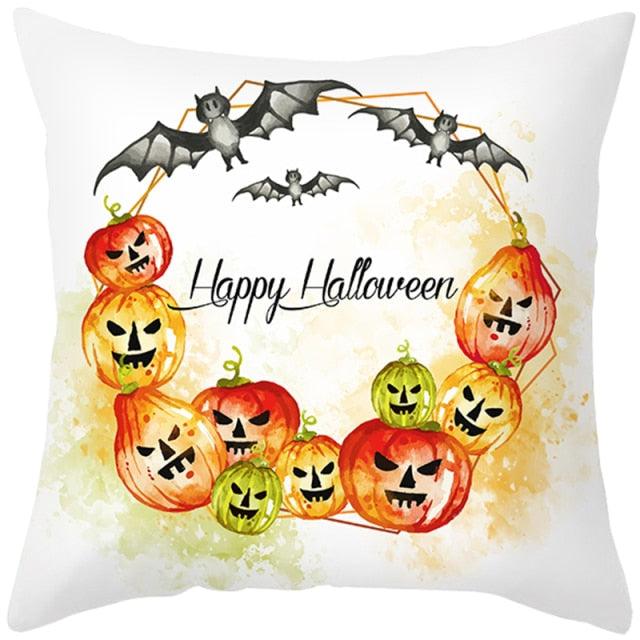 Halloween Cushion Cover Horror Pumpkin Printed Pillow Case Orange And Black Pillow Cover Pumpkin Farmhouse Deco Happy Halloween Decorative Pillow Case For Home  45x45CM