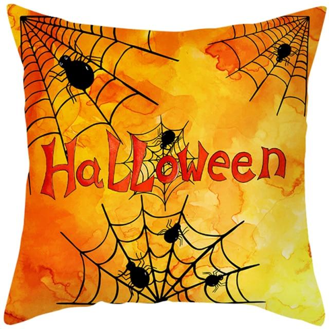 Halloween Cushion Cover Horror Pumpkin Printed Pillow Case Orange And Black Pillow Cover Pumpkin Farmhouse Deco Happy Halloween Decorative Pillow Case For Home  45x45CM