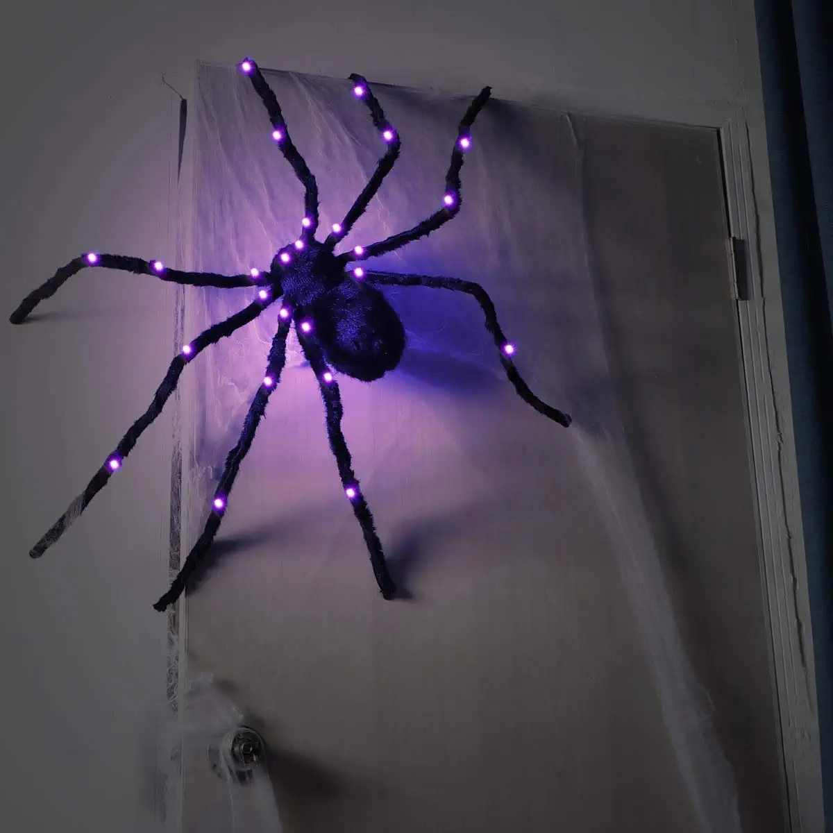 Halloween Luminous Spider Secret Room Trick Props 125cm Plush Big Spider Horror Scary Simulation Spider