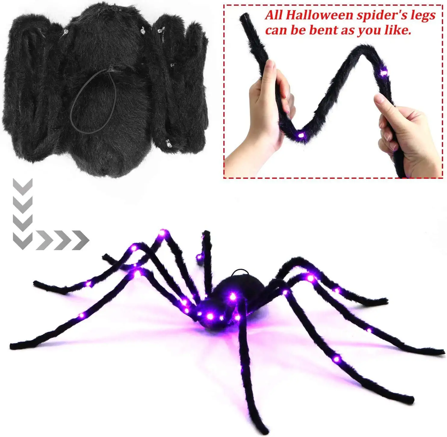 Halloween Luminous Spider Secret Room Trick Props 125cm Plush Big Spider Horror Scary Simulation Spider