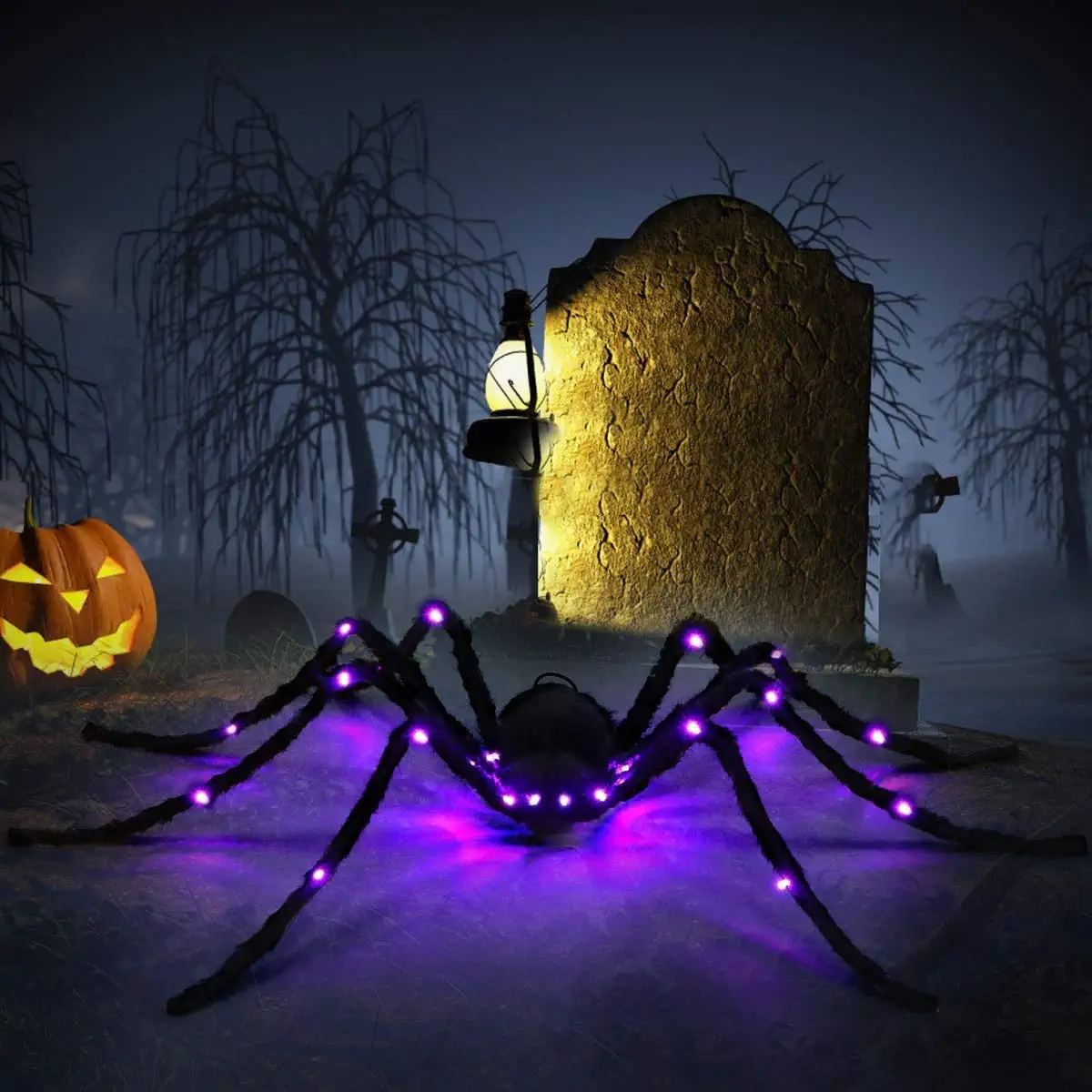 Halloween Luminous Spider Secret Room Trick Props 125cm Plush Big Spider Horror Scary Simulation Spider