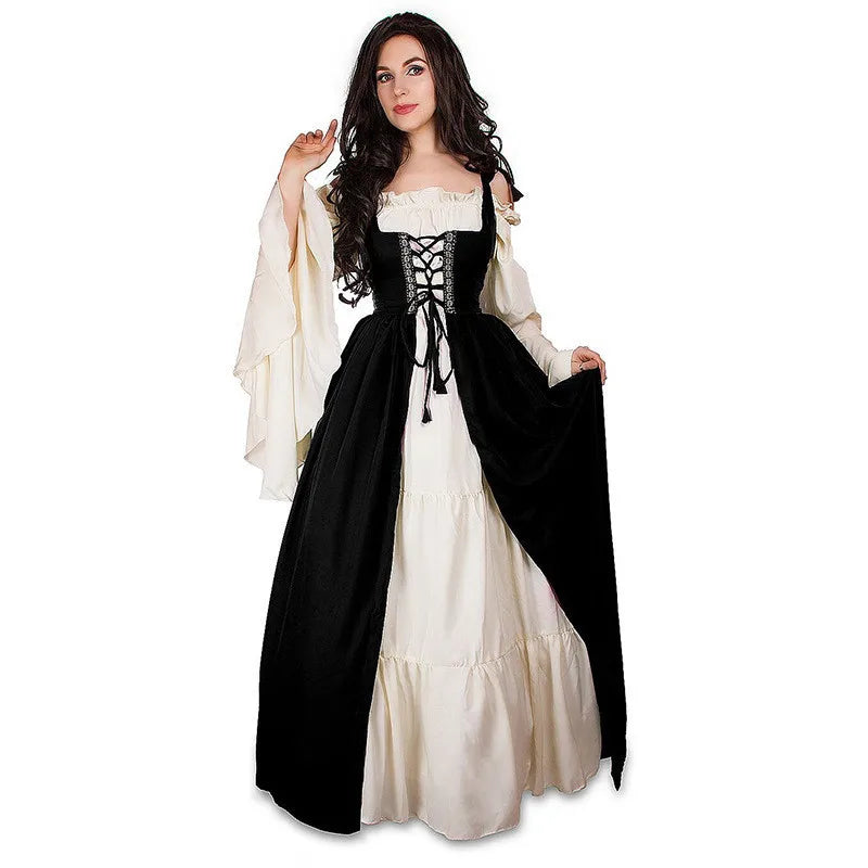 Halloween Medieval Dress Woman Renaissance Gothic Long Maxi Retro Vestido Victorian Lace Up Dress Up Paty Ball Gown Plus Size