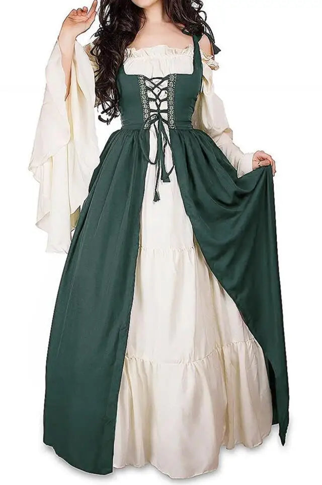 Halloween Medieval Dress Woman Renaissance Gothic Long Maxi Retro Vestido Victorian Lace Up Dress Up Paty Ball Gown Plus Size