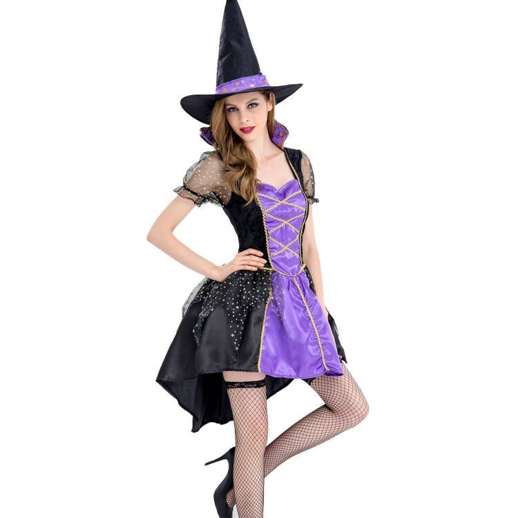 Halloween Purple Long Dress Witch Costume Long Witch Game Uniform