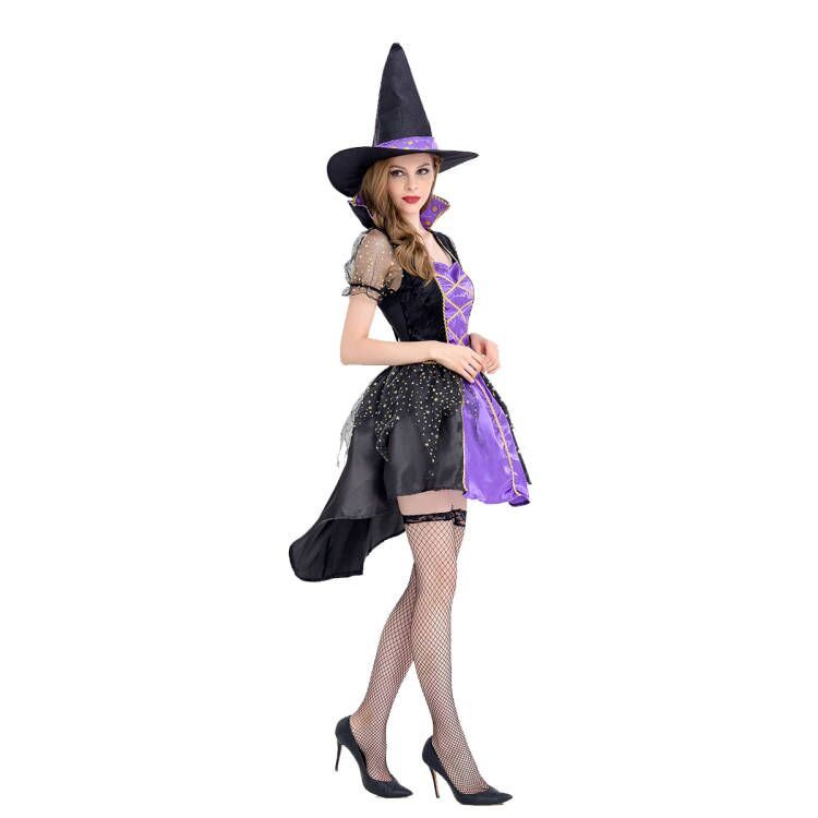 Halloween Purple Long Dress Witch Costume Long Witch Game Uniform