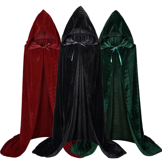 Halloween Velvet Cloak Cape Hooded Medieval Costume Witch Wicca Vampire Reaper Party Cosplay Costumes Long Dress Coats