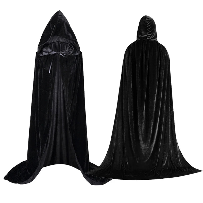 Halloween Velvet Cloak Cape Hooded Medieval Costume Witch Wicca Vampire Reaper Party Cosplay Costumes Long Dress Coats