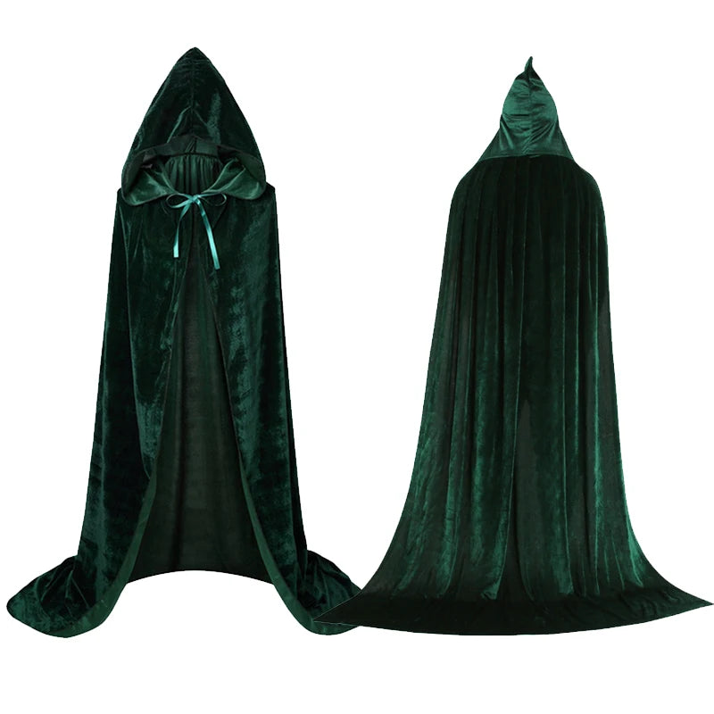 Halloween Velvet Cloak Cape Hooded Medieval Costume Witch Wicca Vampire Reaper Party Cosplay Costumes Long Dress Coats