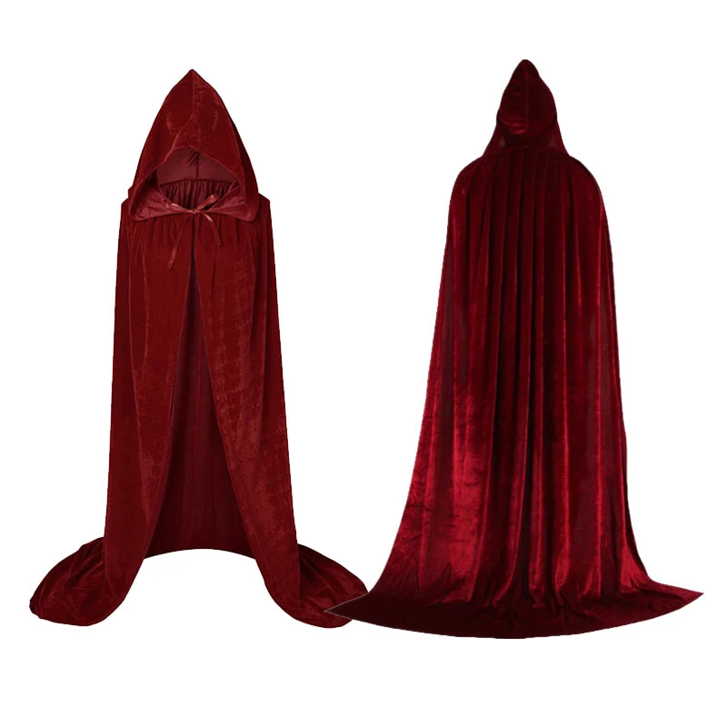 Halloween Velvet Cloak Cape Hooded Medieval Costume Witch Wicca Vampire Reaper Party Cosplay Costumes Long Dress Coats