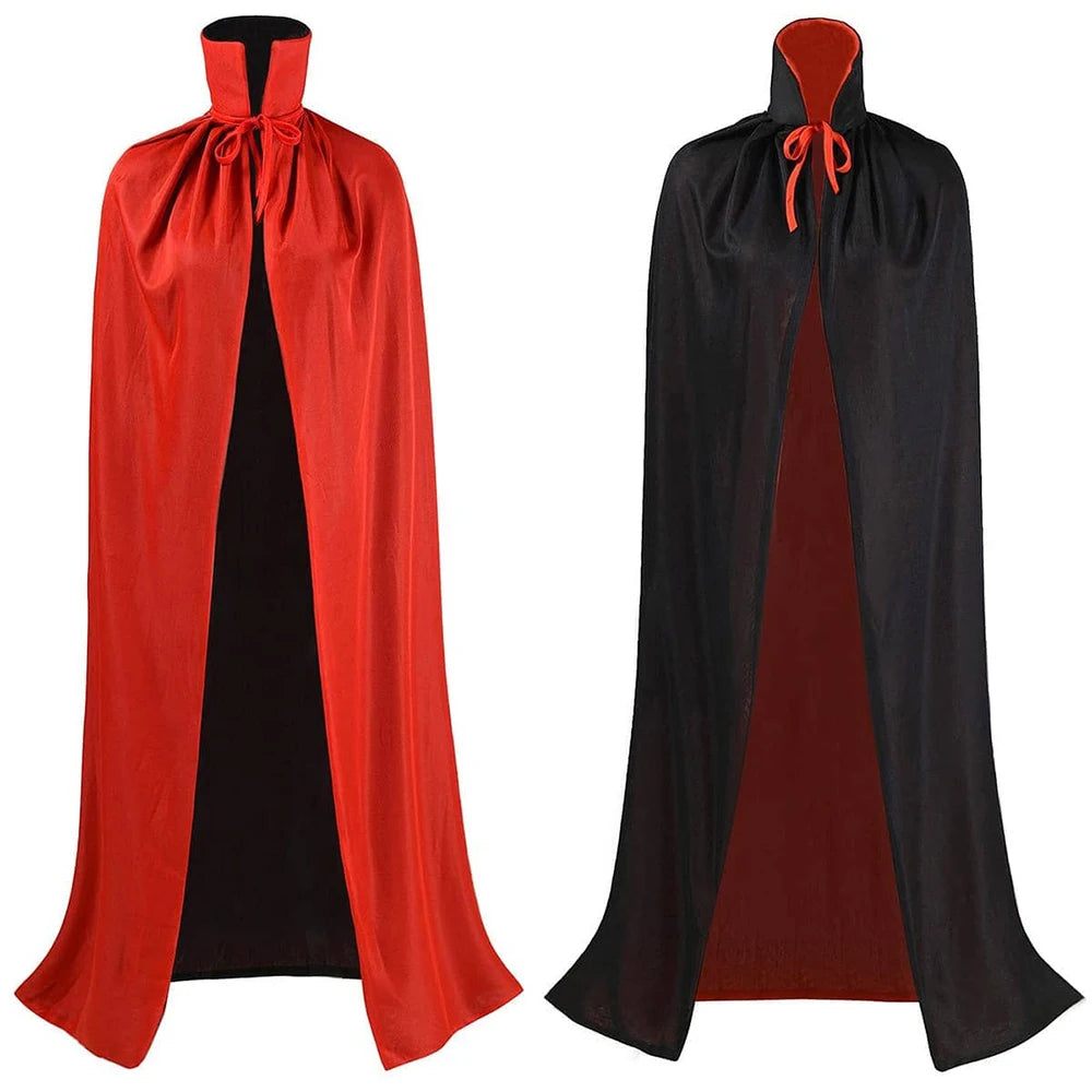 Halloween Women Men Clothes Cosplay Costume Adult Kids Stand Collar Cape Black Red Reversible Cap Vampire Cape Halloween Party