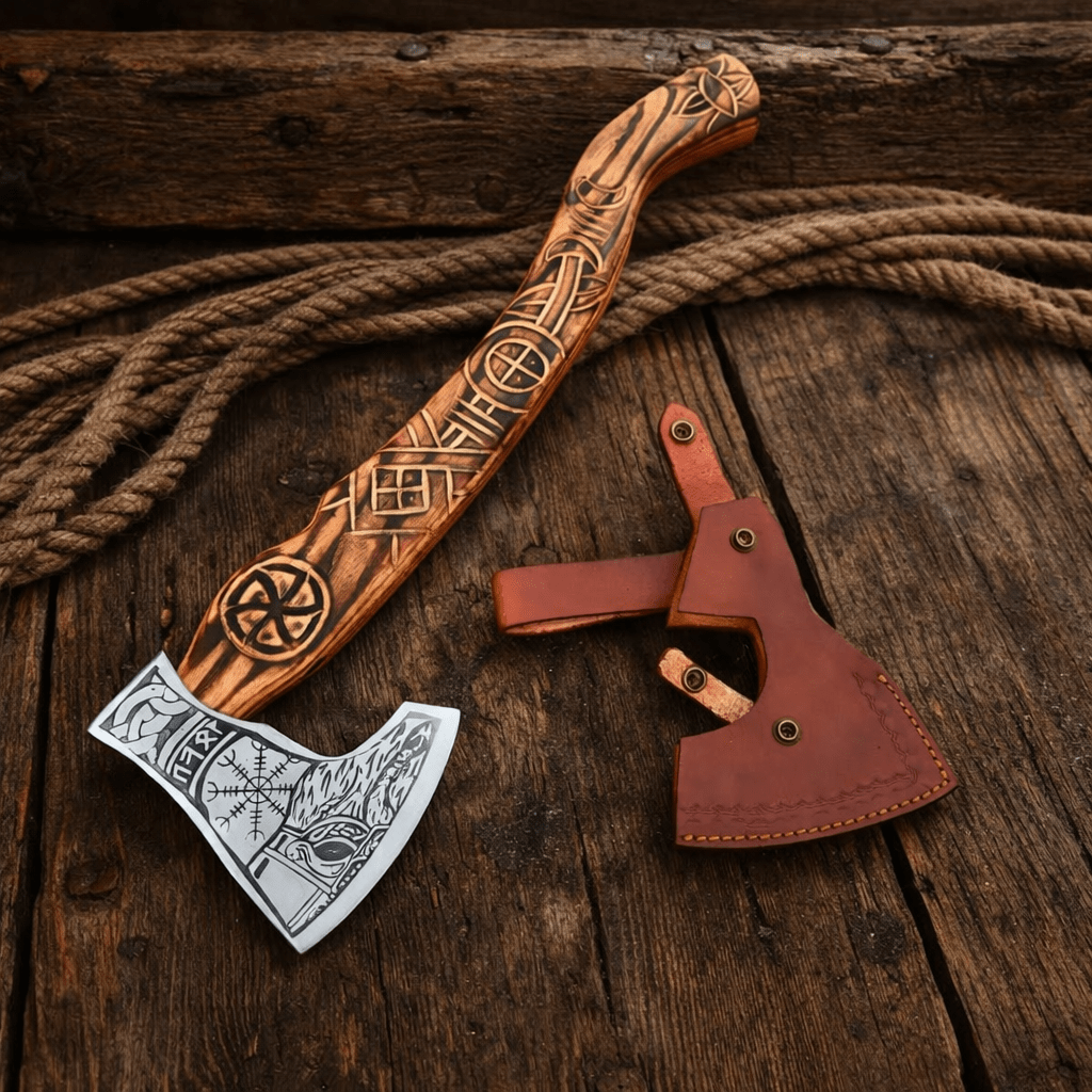 Hand Carved Viking Axe – High Carbon Steel Bearded Axe with Ash Wood Handle | Norse Battle Axe