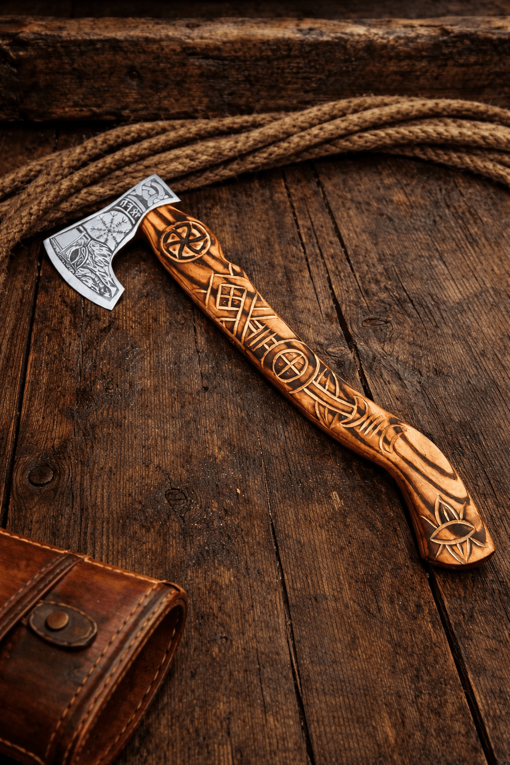 Hand Carved Viking Axe – High Carbon Steel Bearded Axe with Ash Wood Handle | Norse Battle Axe