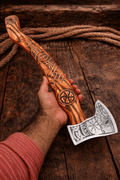 Hand Carved Viking Axe – High Carbon Steel Bearded Axe with Ash Wood Handle | Norse Battle Axe