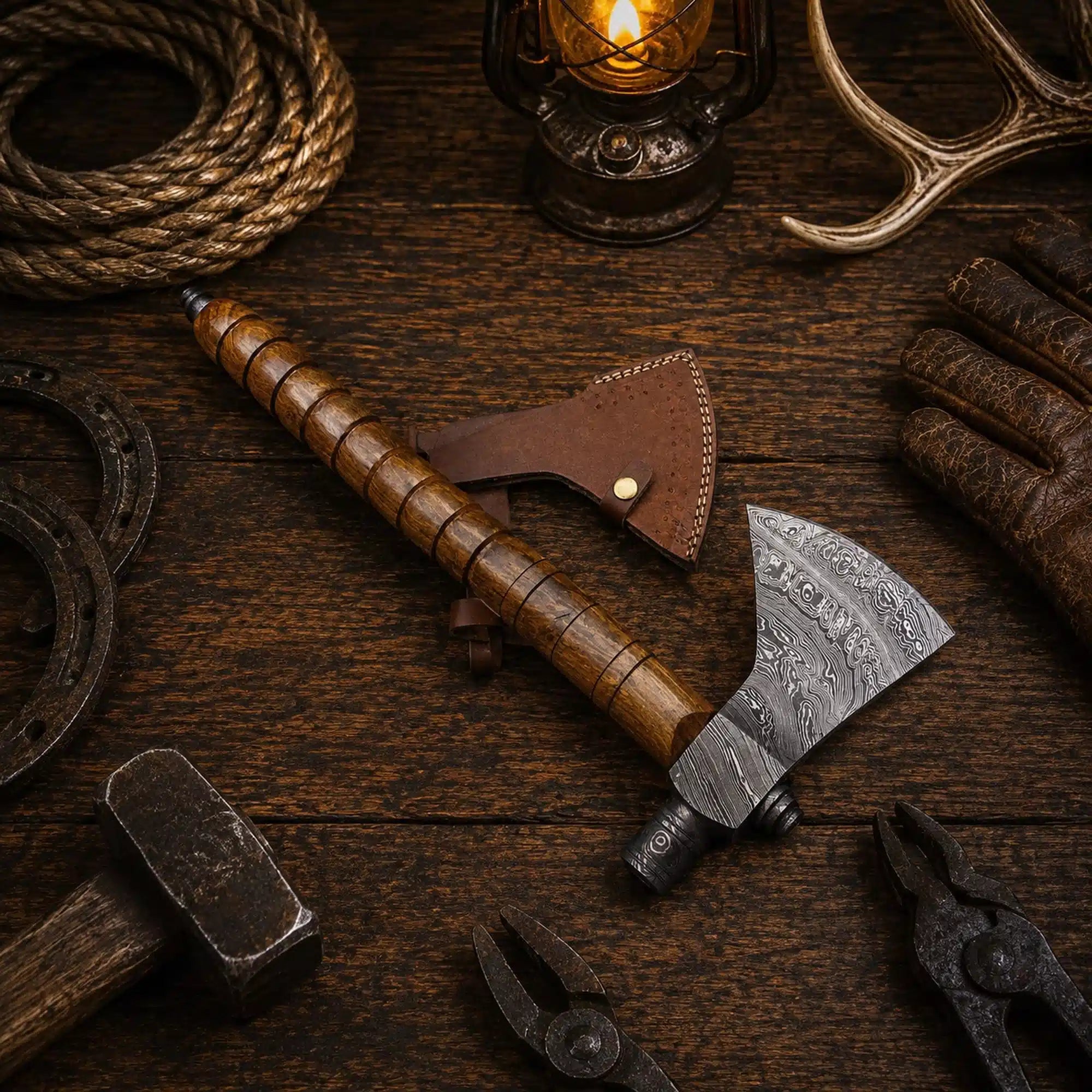 Western Style Damascus Pipe Tomahawk Hand Forged Viking Axe