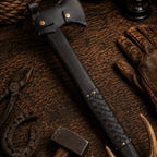 Hand Forged Viking Battle Axe – 21" Black Leather Wrapped Hardwood Handle