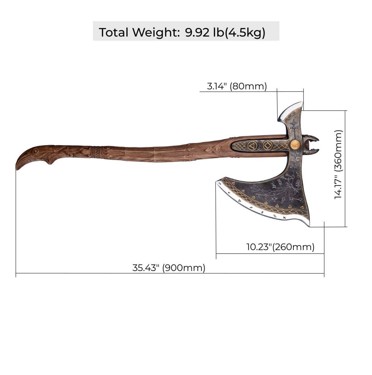 Handcrafted Leviathan axe with leather cover and glow in the dark runes