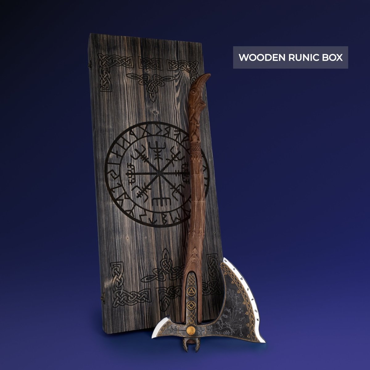 Handcrafted Leviathan axe with leather cover and glow in the dark runes