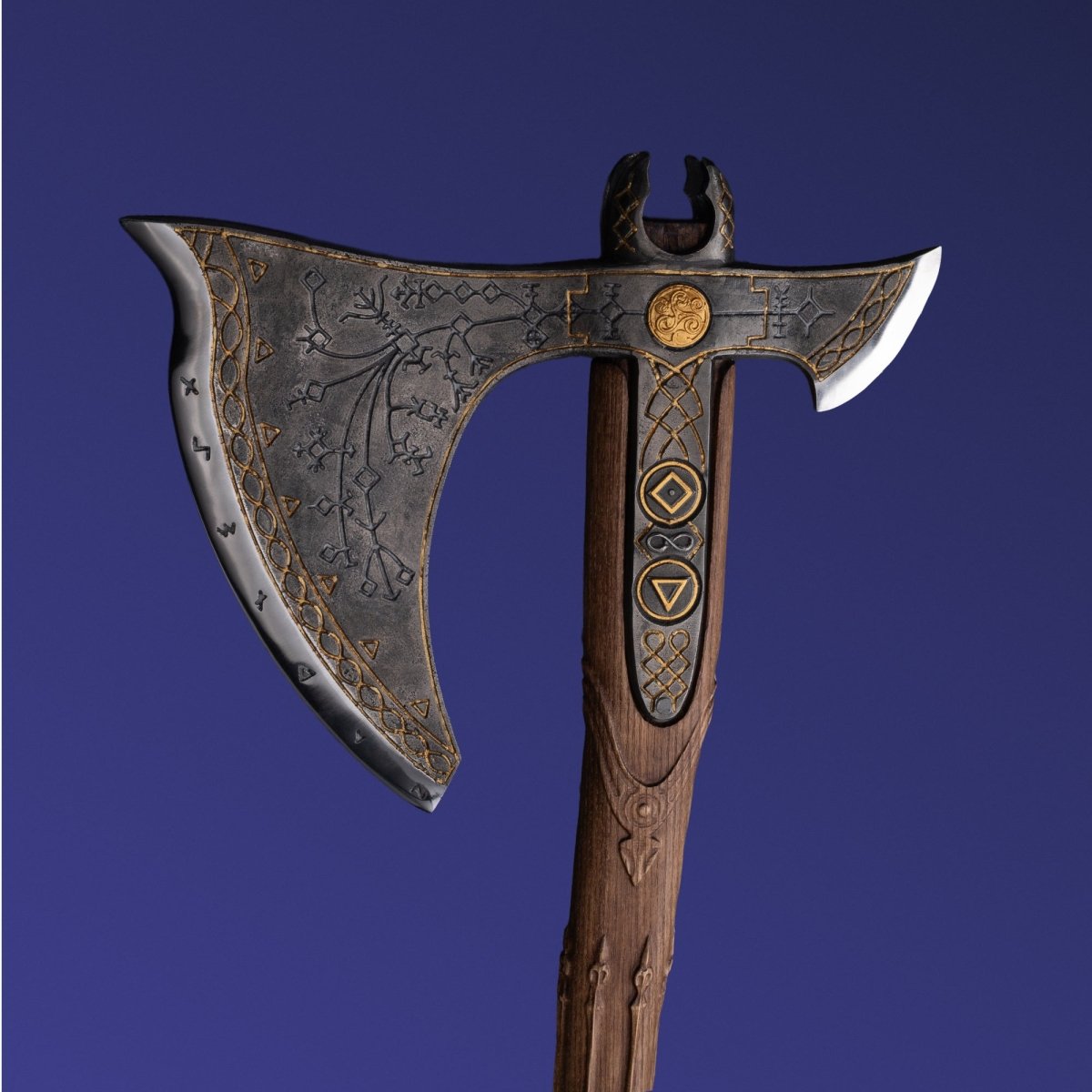Handcrafted Leviathan axe with leather cover and glow in the dark runes