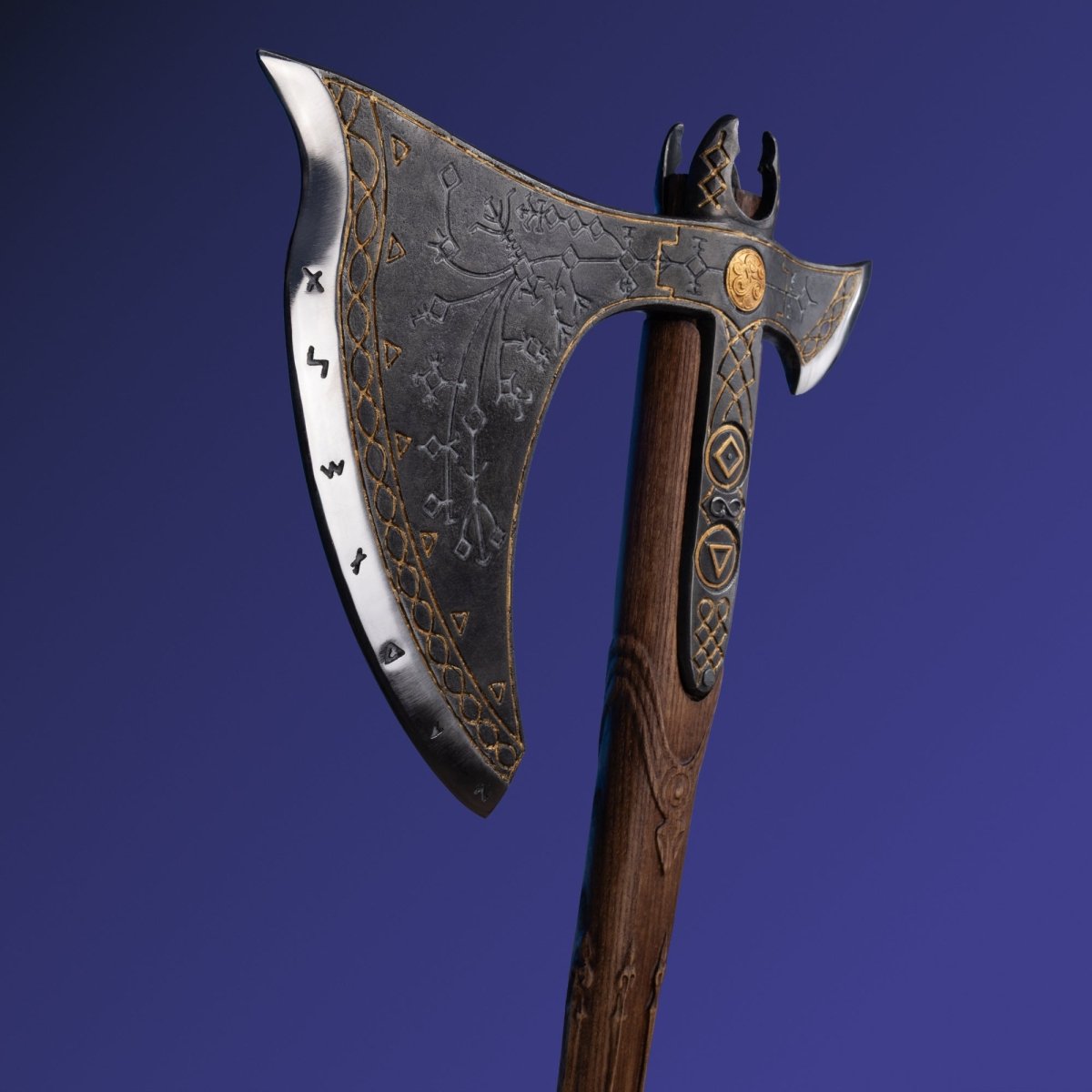 Handcrafted Leviathan axe with leather cover and glow in the dark runes